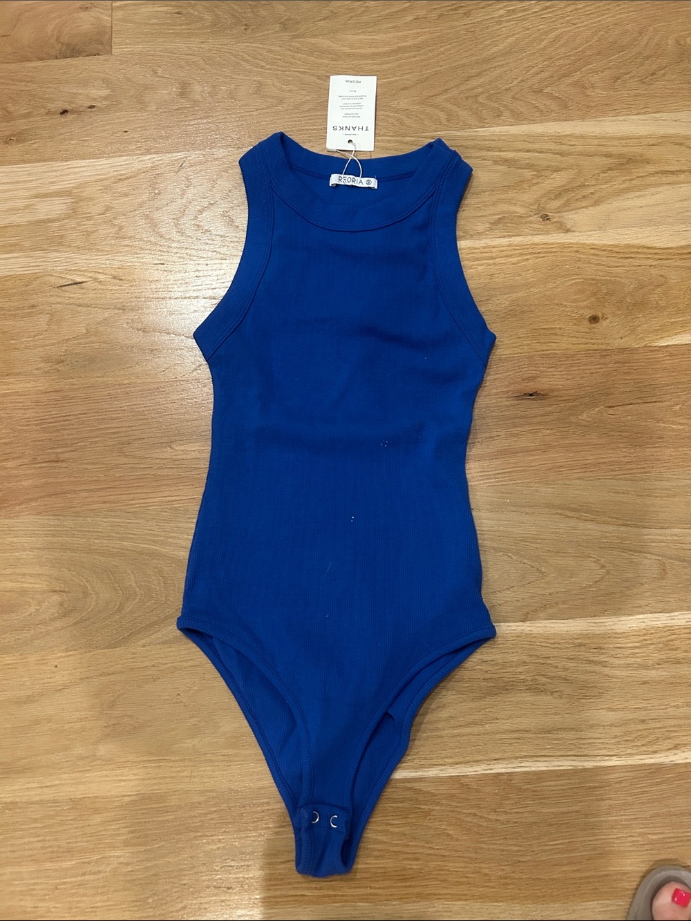 Womens Blue Ribbed Tank One-Piece Bodysuit